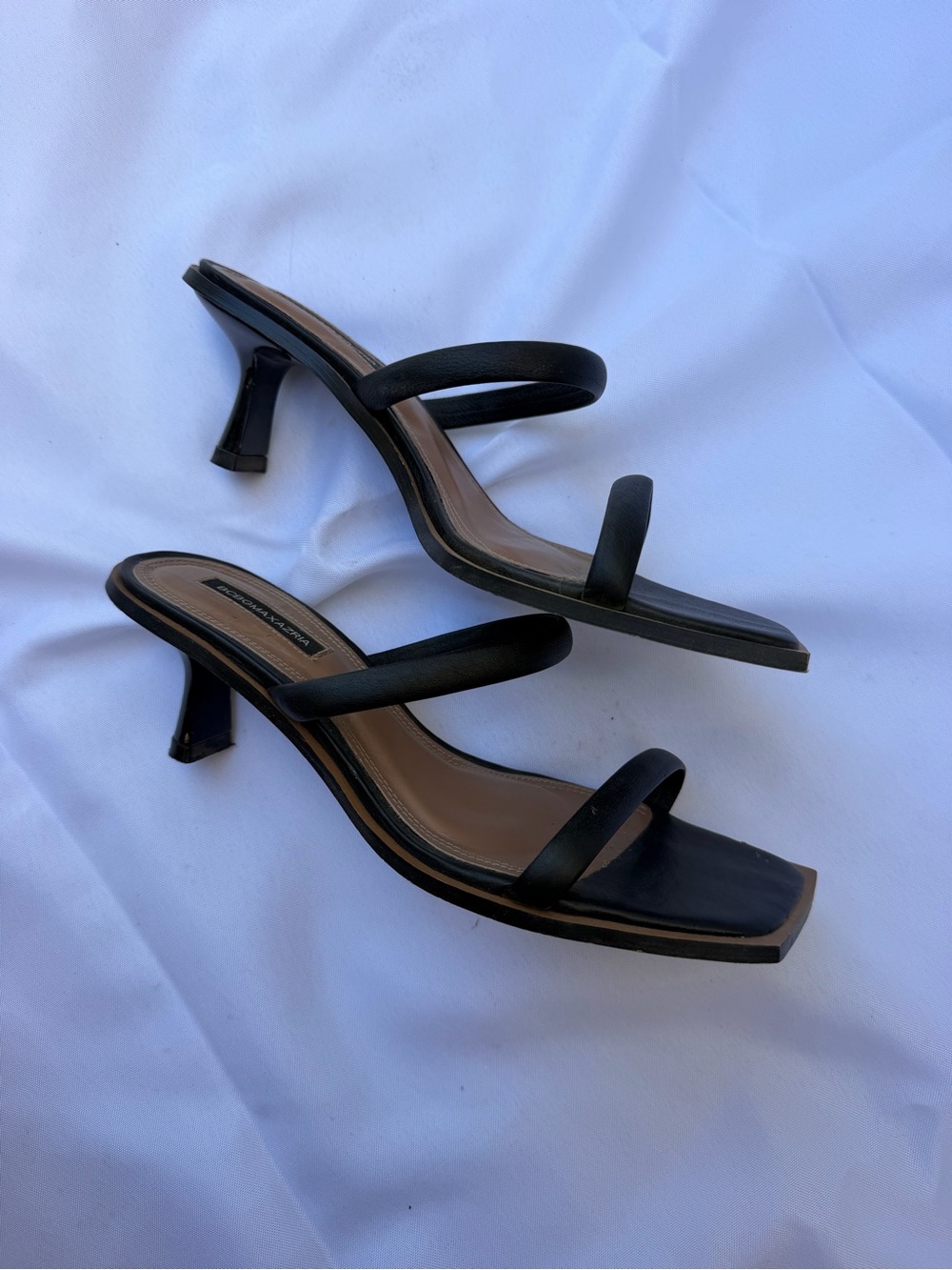 BCBG Black Strappy Square-Toe Heeled Sandals